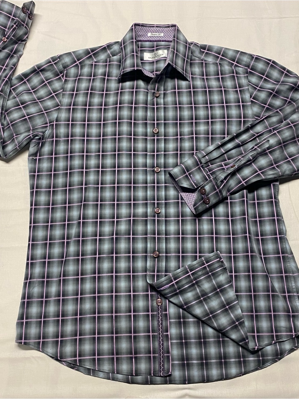Bugatchi Men's Black & Pink Plaid Button-Down Shirt